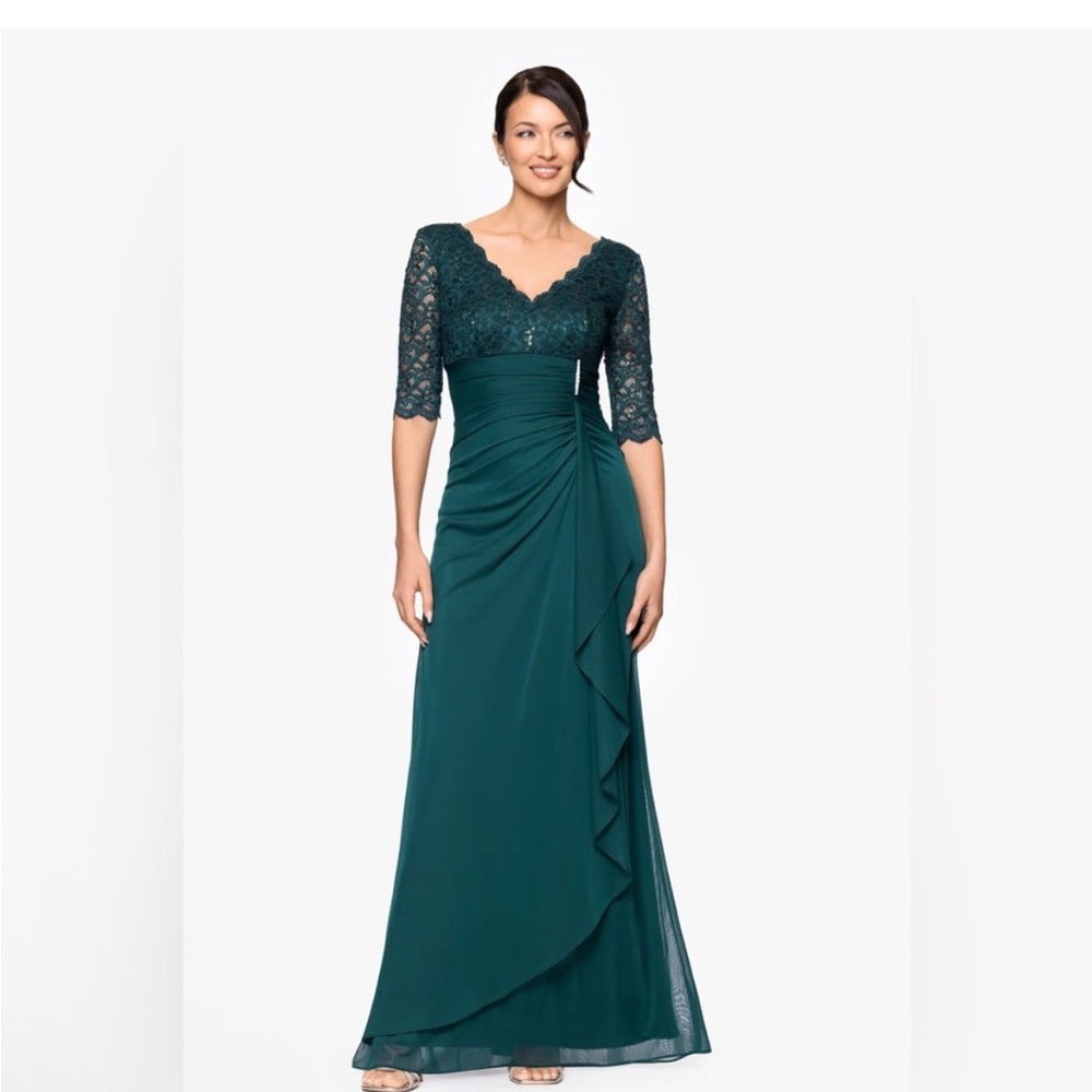 Betsy & Adam Pine Green Lace Sequin Gown SZ 22W NWT MOB MOG Formal Evening GALA